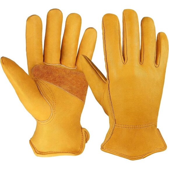 Women Yellow Cowhide Garden Leather Gloves for Construction Utility Chainsaw - Picture 1 of 7